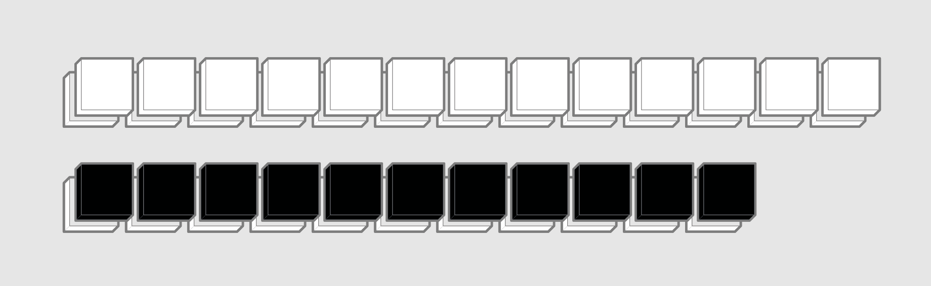 instructions diagram of 13 white tiles and 11 black tiles